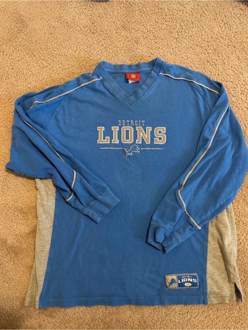 NFL Detroit Lions Blue Long Sleeve Shirt with Gray Accents
